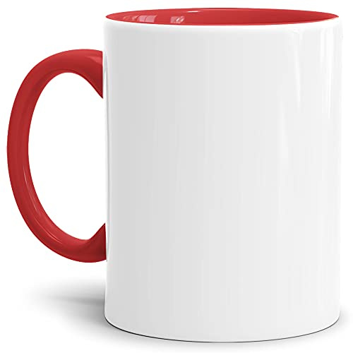 Tassendruck Sublimationstassen ohne Druck aus hochwertiger Keramik - Einzeln oder im Set - 8er Set Innen & Henkel Rot, 300ml