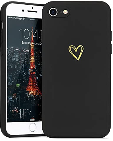 Lafunda Handyhülle Kompatibel mit iPhone 7/iPhone 8/iPhone SE2020 Hülle | Mädchen süß Herz Schutzhülle mit Kameraschutz stoßfest Ultra Dünn Silikon Case Bumper Back Cover Schwarz