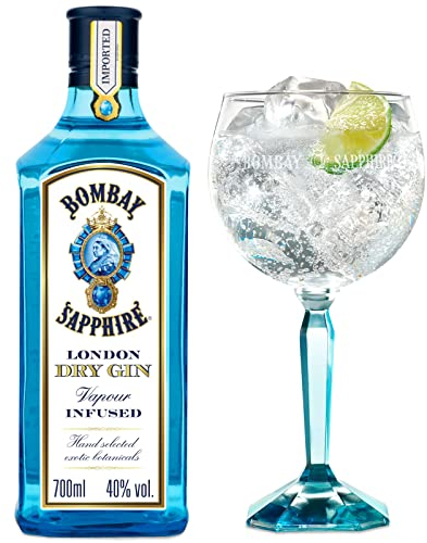Bombay Sapphire Cocktail Gin Set in confezione regalo, Vol. 40%, 70 cl / 700 ml e bicchiere Balloon da gin, include Bombay Sapphire Premium Distilled London Dry Gin