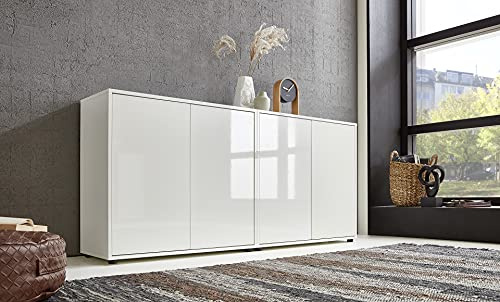 BMG Möbel Sideboard »Mailand Set 2« (Kommode Anrichte Aktenschrank), mit weiß lackierten Hochglanzfronten und hochwertigen Push-to-Open Beschlägen