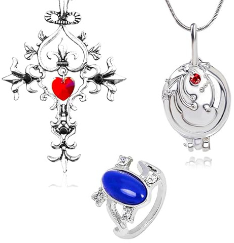 YouU The Vampire Schmuck Aufkleber Set Elena Gilbert Öffnung Eisenkraut Medaillon Anhänger Halskette Katherine Saphir Kristall Tageslicht Ringe Gesamt 23 Stück