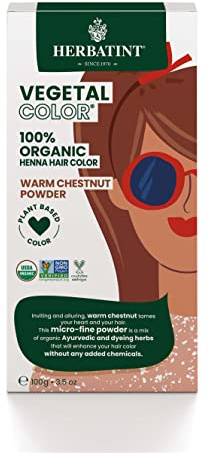 Herbatint Henna Color Organic Hair Dye & Care - Plant-Based Henna Powder & Herbal Formula - Vegan - Warm Chestnut - 3.5oz
