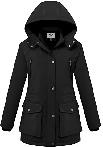 WenVen Women's Winter Thickened Water Resistant Parkas Warm Hooded Coats (Black, Medium)