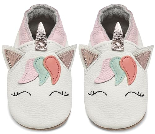 Scarpe Neonato Scarpine Primi Passi Morbida Pelle Scarpine Prima Infanzia Suola Scamosciata Carino Colorate Animali 0 a 24 Mesi(Unicorno Bianco, 6-12 Mesi)