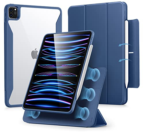 ESR für iPad Pro 11 Hülle Hybrid, iPad 11 Pro Hülle (2022/2021/2020/2018) mit Pencil Halter, Abnehmbare Magnetische Abdeckung, Vertikaler Ständer, iPad Pro 11 Case, Rebound 360 Serie, Blau