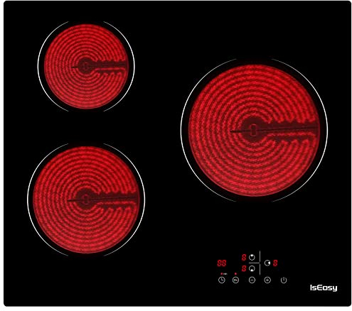 Table de Cuisson Vitrocéramique 3 Foyers, Plaque de Cuisson 5500W, Minuteur Multi-zones, Encastrable