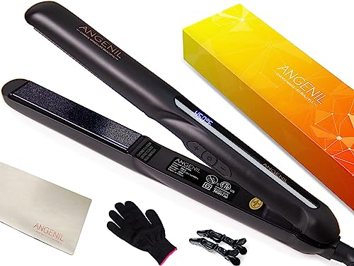 ANGENIL Hair Straighteners for Women, Travel Dual Voltage Ceramic Flat Iron Hair Straightener and Curler 2 in 1, Fast Heating, LCD Display, Adjustable Temp (160℃- 230℃)