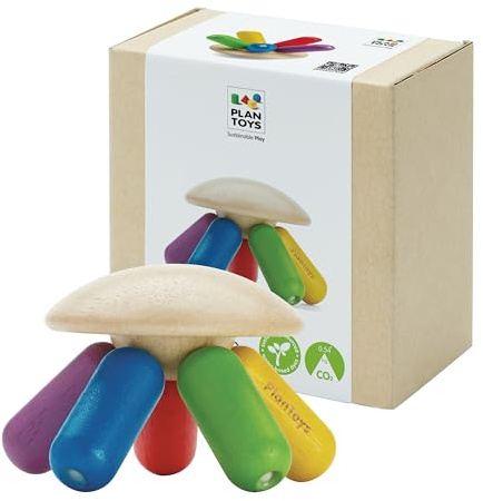 PlanToys Flexi Qualle - Holzspielzeug Baby - Nachhaltiges Holzspielzeug - Babyspielzeug ab 6 Monate - Buntes Motorikspielzeug für Kinder aus Holz
