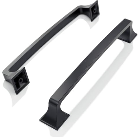 FURNIWARE Pack of 10 Cabinet Handles,Matt Black Hardware Drawer Pulls,Zinc Alloy Kitchen Cabinet Door Handles Pull-160mm(6.3 Inch) Hole Center