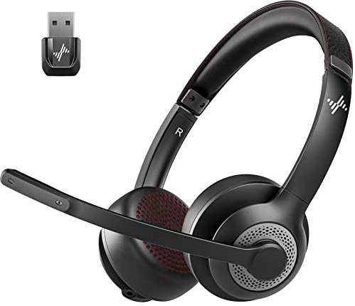 JIAMQISHI Wireless Headset with Mic for Work, Bluetooth V5.2 Headphones with AI Noise Cancelling Microphone, USB Dongle, Clear Calls & Mic Mute, for Laptop, PC, iPhone & Android Phones