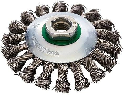 RHODIUS EKBZ | 1x Stück Ø 100 mm Kegelbürste Edelstahl | gezopfter Draht 0,5 mm, M14, Drahtbürste Winkelschleifer, Reinigungsbürste, Stahlbürste