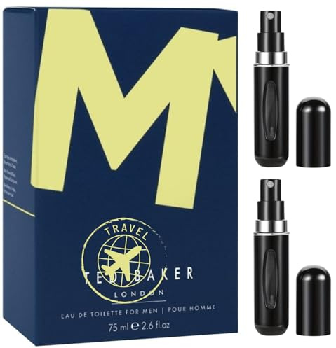 Mens Fragrances Bundle with T.B.M. 75ml Eau de Toilette Woody Base Fragrance and Travel Perfume Atomizer Reffilabe Bottle Spray (Pack of 2)