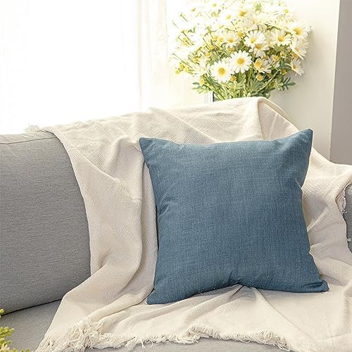 GREATOYAR Juego 2 Cojines de Imitación de Lino, Cojín con Relleno, Antiácaros e Hipoalergénica, para Sofá y Cama, Decoración del Hogar con Cremallera Invisible, 2 Unidades, 45x45cm, Color Azul