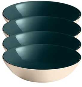 Emile Henry EVERYDAY COLLECTION 8.75/1qt Ceramic Pasta Bowl Set of 4, Ocean & Cream