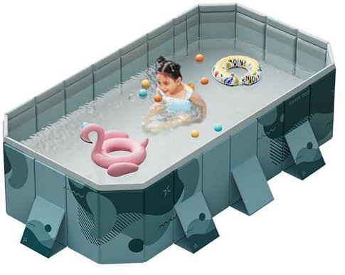 SKILBEAIA Foldable Pool Non-Inflatable Swimming Pool for Family Adults Hard Plastic Shell Collapsible Rectangle Swimming Pool for Outside Backyard(3m)
