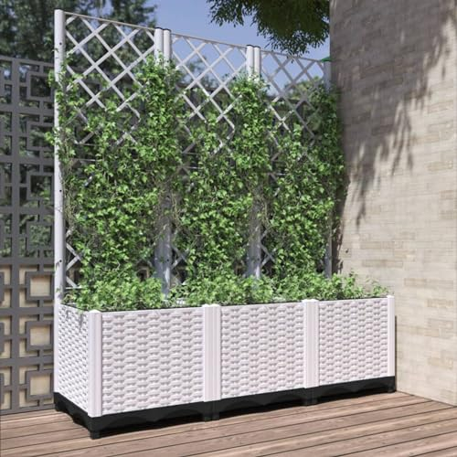 Homgoday Pflanzkübel mit Rankgitter Weiß 120x40x136 cm PP Rasen, Garten Model153284