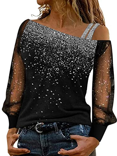 Uwdiohq Pigiama Gravidanza Top con Paillettes in Maglia Lunga con Stampa Casual Camicetta con Spalla a Giunzione Camicetta da Donna con Maniche Larghe e Fredde Vestiti per Mare