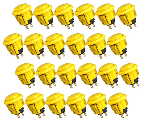 QANBA D-lite original knappar Snap-In Arcade Knappar för DIY för att anpassa kontrollen 24MM/30MM Tryckknapp (Förpackad) (24mm Yellow（EL11) 24 Pcs)