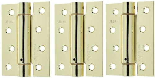 DIRECT DOOR HANDLES® 4 Fire Rated Spring Door Hinges Self Closing Adjustable Spring Hinge Single Action (3-Pack) in Polished Electro Brass Finish