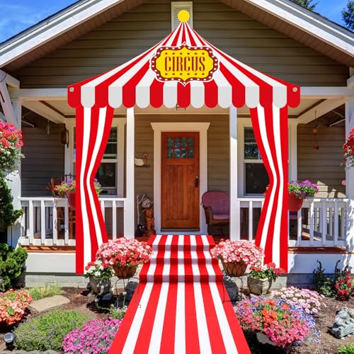 Fanfanwin 4 Pcs Carnival Circus Tent Decorations Carnival Entryway Door Party Decor Awning Hanging Banner Aisle Runners Supply for Circus Theme Birthday Celebration(Classic)