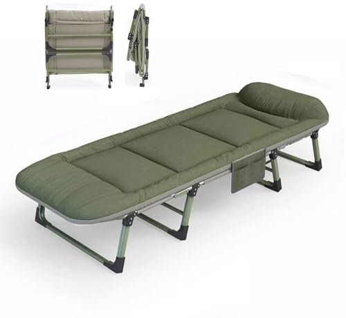 Campingbett Klappbar mit Matratze Rückenlehne in 6 Stufen Verstellbar, Klappbett Gästebett mit Seitentaschen Tragfähigkeit 250 kg, 190 X 65 X 30 cm
