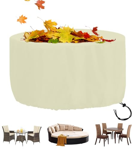 TYPYMY Round Garden Furniture Covers Waterproof,Patio Furniture Cover,Outdoor Garden Circular Furniture Set Cover,Outdoor Table and Chairs Cover,420D Oxford Fabric Windproof Anti-UV,170x90cm,Beige