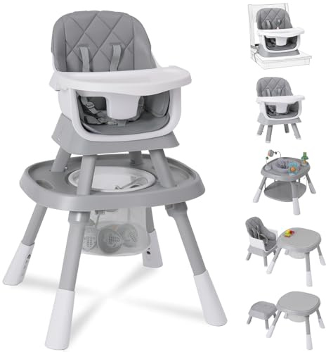 Babyliebe 15-in-1 Baby High Chair, Convertible Highchair for Babies and Toddlers with Activity Center, Booster Seat, Building Block Table, Toddler Chair with Safety Harness, Removable Tray (Gray)