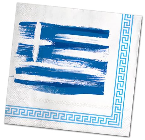 Papierservietten mit Griechenland Flagge Motiv – 100 Stück, 33x33 cm, 1/4 Falz, 3-lagig für griechischen Abend, Fanparty, Nationalfeiertag, Länderdeko oder Mottopartys (5 x 20 Servietten)