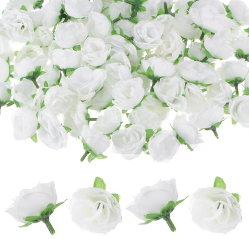 M METERXITY 50-Pack Artificial Roses Heads, 1.2 Inch Small Silk Faux Rose Head for Wedding/Bouquet/Party Decorations, Fake Bloom Flower Heads Buds [Pure White]