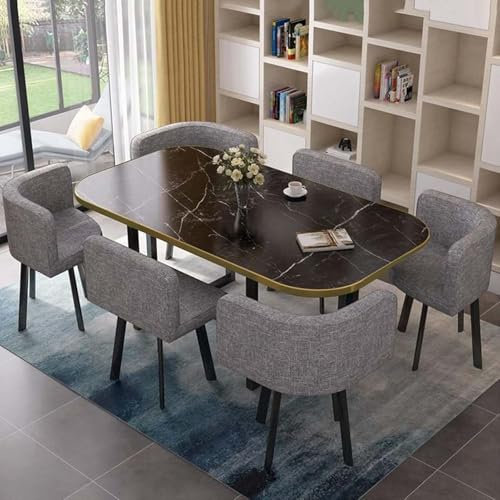 Quadratisches Esstisch-Set mit Stühlen, modischer, moderner Konferenztisch und 6 Stühlen, robustes Küchentisch-Set aus Holz, für 6 multifunktionale Esszimmermöbel für Wohnzimmer, 150 cm