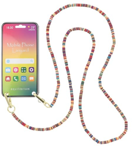 equilibrium Beaded Mobile Phone Lanyard Long Body Secure Strap - Aqua, Black or Multicoloured