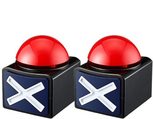 Buzzers de réponse de jeu – 2 boutons de buzzer de jeu amusants avec lumière et alarme sonore | Boîte à boutons de buzzers de jeu télévisé pour quiz, famille, carnavals de club | Got Talent Show Buzze