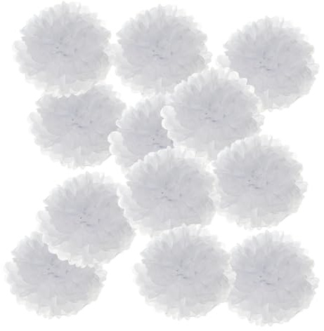 PATIKIL 12pcs Flores de Papel, Pompones de Seda Decoración de Fiesta Carnaval Flor Abeja Bolas para Fiestas Boda Despedida de Soltera Cumpleaños Manualidad DIY, 10cm, Blanco