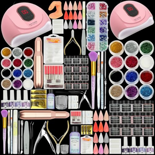 Kimglurs Acrylic Kit with Nail Drill, 12 Colors Powder & Liquid, UV/LED Lamp, Top & Base Coat, Nail Primer, for Beginners Set