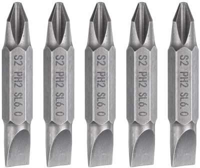 QUARKZMAN Embout De Tournevis Acier S2 6,35mm PH2/Sl6 38mm Gris 5Pcs | Magnétique à Double Extrémité 6.35mm PH2/Sl6 38mm L 1/4 Tige Hexagonale, Embout De Tournevis Cruciforme Plat Cruciforme