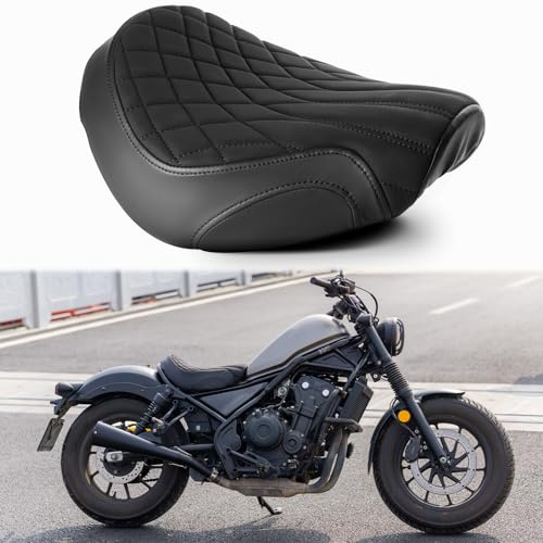 JUNJUMOTO Motorcycle Front Rider Solo Seat Silicone Cushion Black Stitching Diamond Pattern Compatible with Rebel 300 CMX300 Rebel 500 CMX500 2017-2024