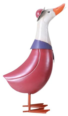 Mloarts 14 Retro Metal Porch Goose Statue for Yard and Garden,Heavy Duty Iron Pink Garden Statues for Outside Duck Decor,Cartoon Yard Statues Outdoor Goose Decor as Duck Gifts Easy to Assemble