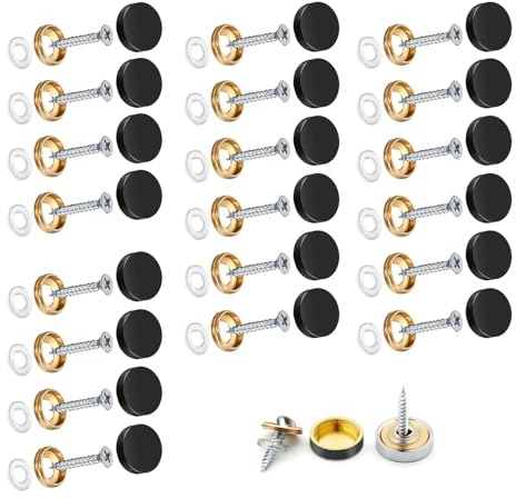 Wopanxye 20pack 16mm Mirror Screws Decorative Caps Chrome Cover Nails Brushed Stainless Steel for Furniture Fittings Glass Sign Boards Bath Plate Panels Wardrobes Tables, Mirror Fixings to Wall, Black