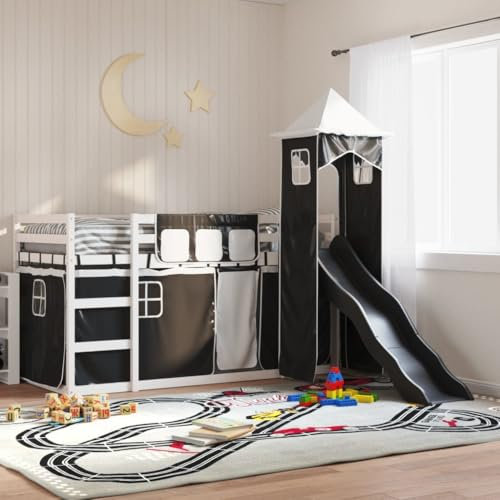 NQJIBUE Item-Bunk Bed without Mattress with Slide White and Black 90x200 cm,Beds & Accessories,Beds & Bed Frames
