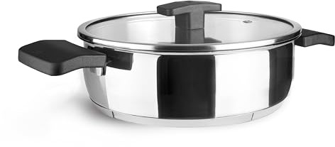 Lacor 80626 - Tartera con Tapa Caliza, Acero Inoxidable 18/10, Triple Fondo | En acero inox 18/10, cocina y conserva con su tapa; con 3,5 L de capacidad, resistente y pensado para el uso intensivo diario