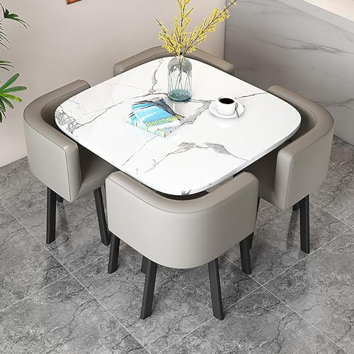 Esszimmertisch und Stühle, Set für 4 Personen, runder / quadratischer Konferenztisch für Büro, Empfang, Club, Geschäftstreffen, Küche und Esszimmer