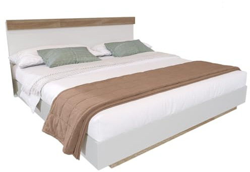 SogesPower Schwebebett Doppelbett mit robustem Lattenrost und Sicherheitsrahmen – Leicht montierbar in Eiche Sonoma/Weiß – Luftzirkulation für Matratzenhaltbarkeit – 180x200 cm