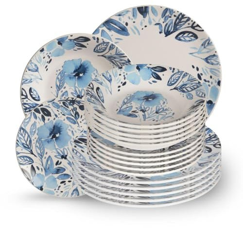 Table Passion - Service d'assiettes 18 pièces Jardin bleu