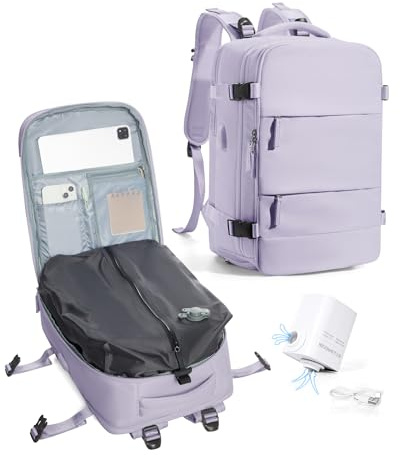 VENATIN Zaino da Viaggio con Sottovuoto con Pompa Zaino Easyjet 45x36x20 baggalio mano Sottovuoto con Compressione per uomo e donna,Viola