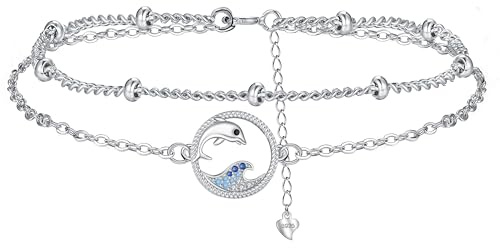 BerriBling Bracelet Dauphin Argent Sterling 925 Bracelet Femme,Original Anniversaire Saint Valentin Cadeaux pour Femmes Amie Sœurs Amoureux de L'océan - Réglable (16+4cm)