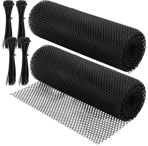 HONYUET 2 Rolls Black Plastic Chicken Wire Fence, 30cm x 10m Coated Mesh Fencing for Garden Poultry Netting