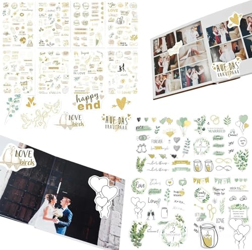 Sticker Hochzeit (310 Stück) - Aufkleber Liebe Für Fotoalbum, Scrapbook, Und Journal, 2 Sets Sticker Hochzeit Gästebuch Für DIY-Projekte Und Geschenkverpackungen