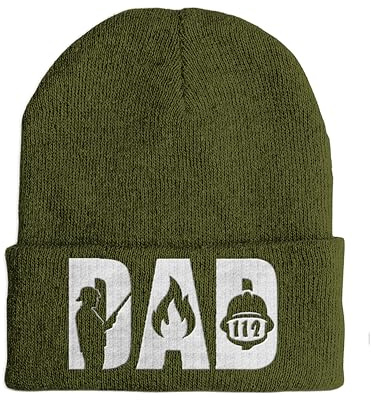tshirtladen Beanie DAD 112 Feuerwehr Mütze Bestickt – Strickmütze mit Feuerwehrhelm und Schriftzug für Papa Retter – Geschenk für Feuerwehrväter – warm weich Bestickt