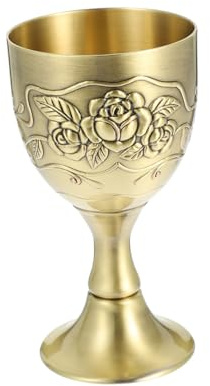SMASOLO Copa De Licor Retro Aleación De Zinc 100 Ml Relieve Vintage Dorada Para Bebidas Espirituosas y Vino, Diseño Compacto Para Uso Práctico y Decoración, Adecuado Para Reuniones y Regalos
