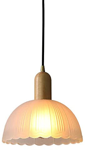 LAUMZX Suspension minimaliste japonaise en verre givré et nervuré, lampe suspendue à bords festonnés, idéale pour îlot de cuisine, salle à manger, chambre, chevet, café ou salon.